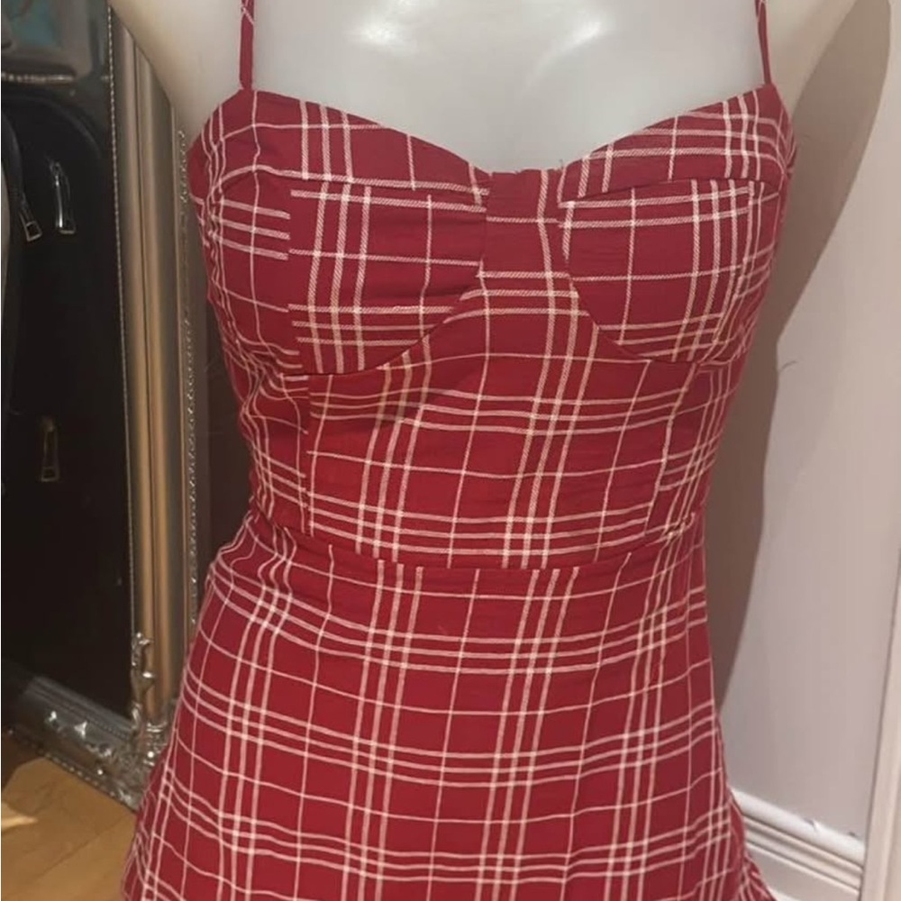 Red Plaid Mini Spaghetti-Strap Dress